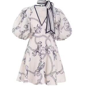 NEW ZIMMERMANN DAY MINI DRESS NAVY BOWS PRINT SIZE 1